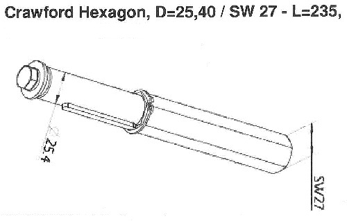 Verloopas hexagon/zeskant naar 1 inch (SW 27) passend op Crawford deuren